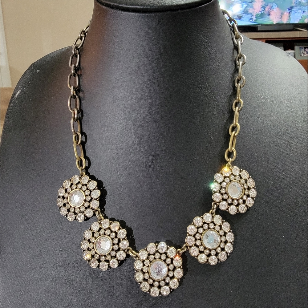 J. Crew Circular Layered Bling Rhinestone Cocktail Statement Necklace